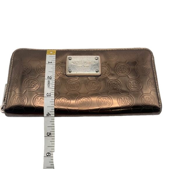 Michael Kors Bronze Signature Patent Leather Zip Around Wallet - Picture 7 of 8